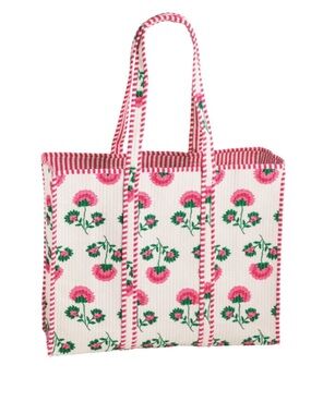 Quilted cotton block print tote